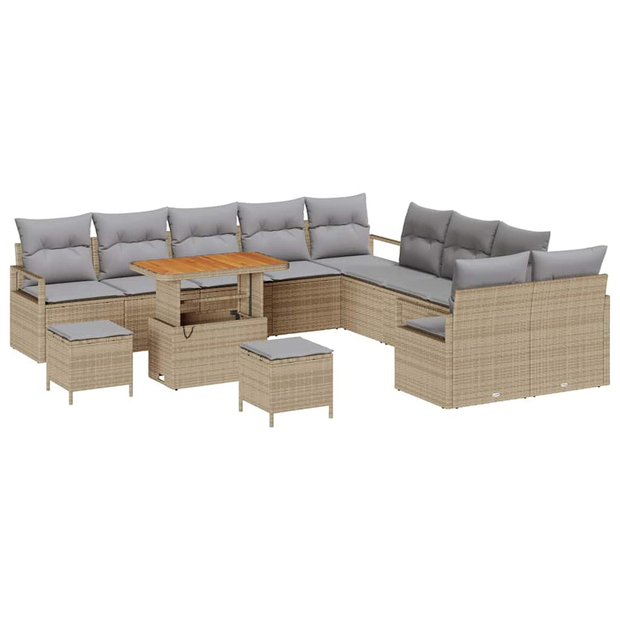 Tuinbankenset met kussen 13 pcs Beige poly rattan