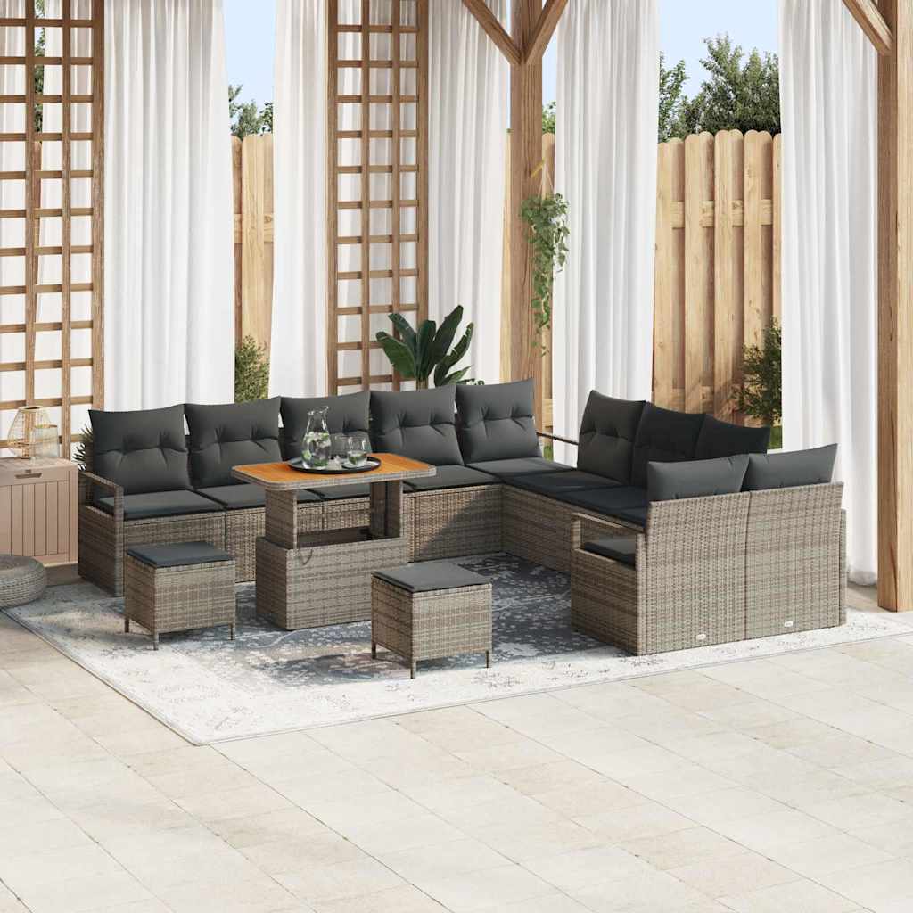 Tuinbankenset met kussen 13 pcs Grijs poly rattan