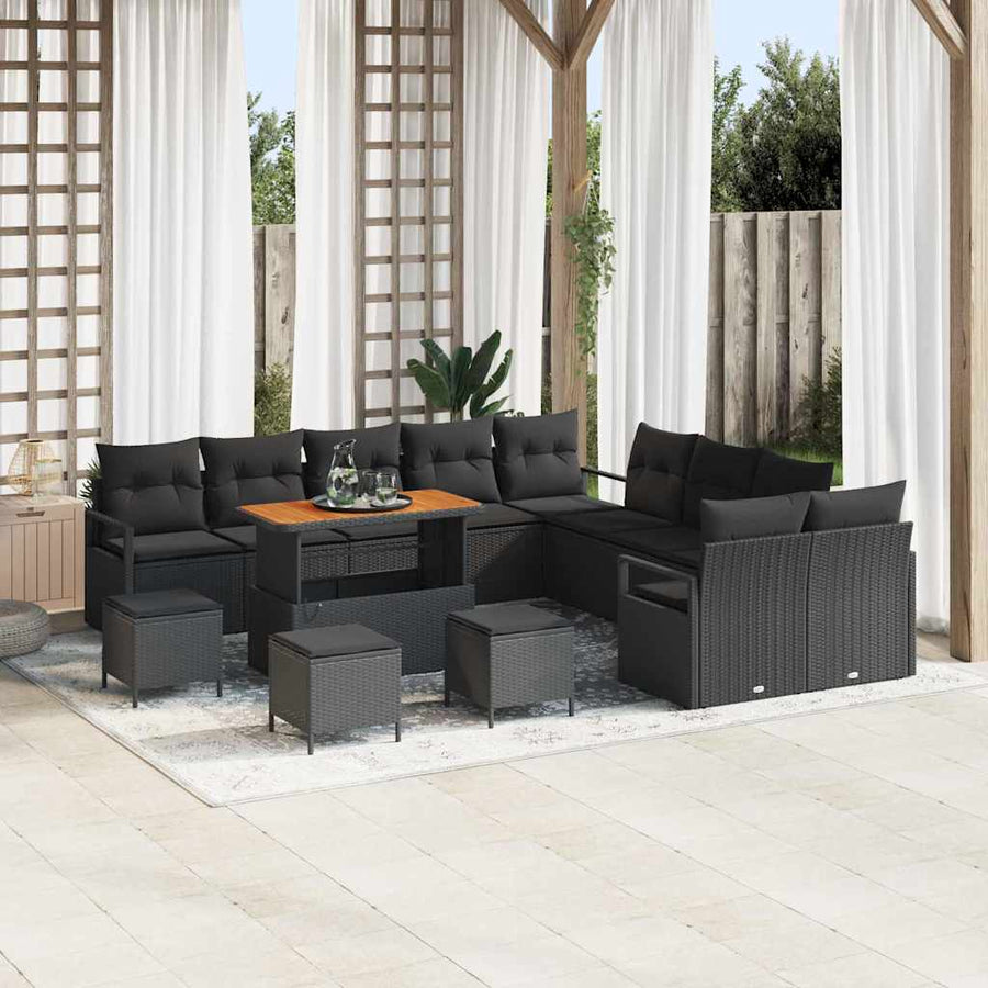 Tuinbankenset met kussen 14 pcs Zwart poly rattan