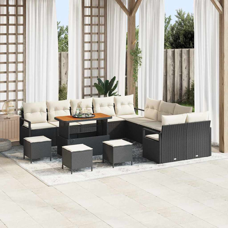 Tuinbankenset met kussen 14 pcs Zwart poly rattan