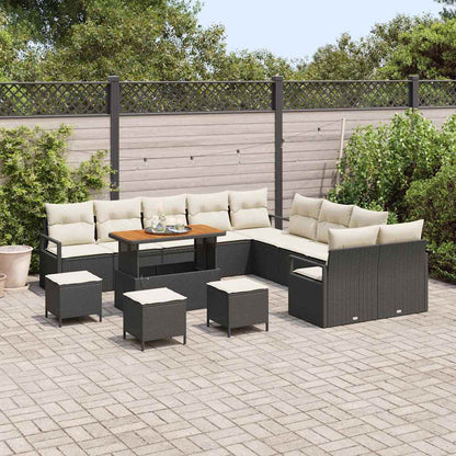 Tuinbankenset met kussen 14 pcs Zwart poly rattan