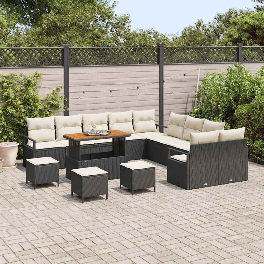 Tuinbankenset met kussen 14 pcs Zwart poly rattan