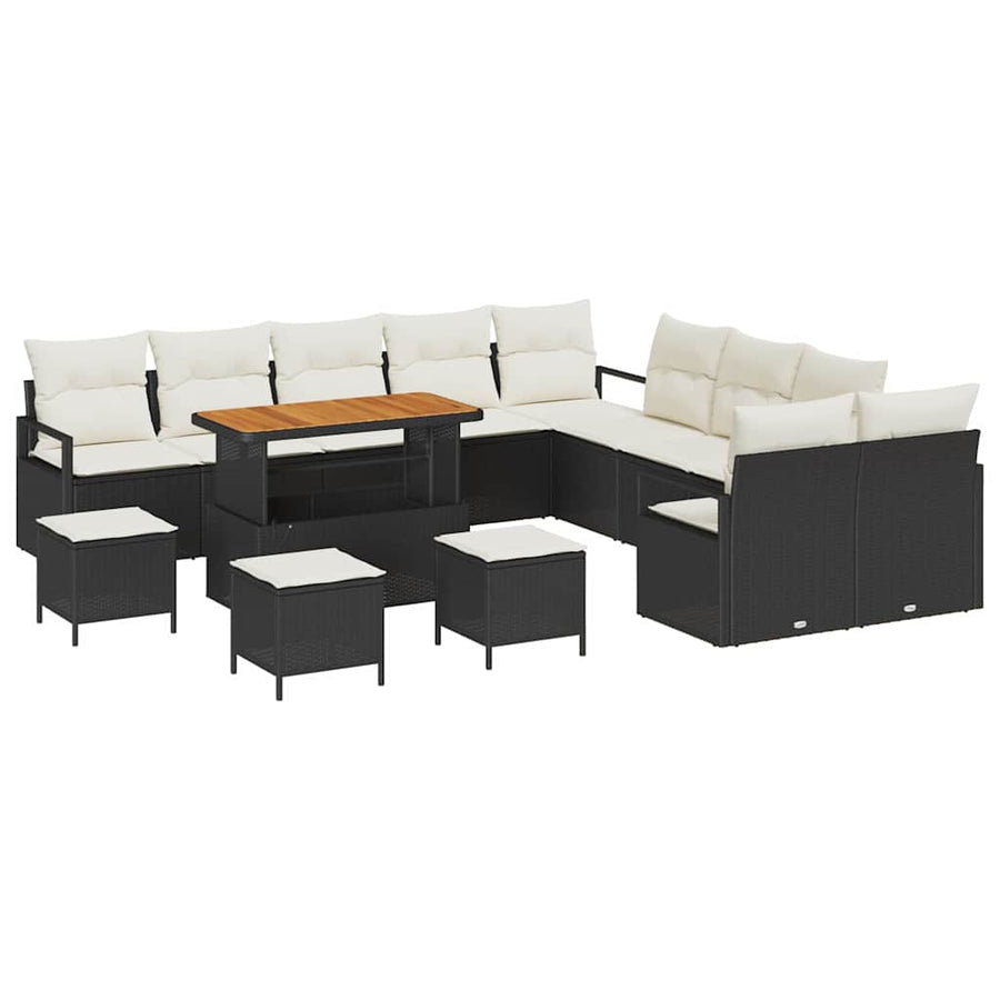 Tuinbankenset met kussen 14 pcs Zwart poly rattan
