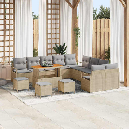 Tuinbankenset met kussen 14 pcs Beige poly rattan