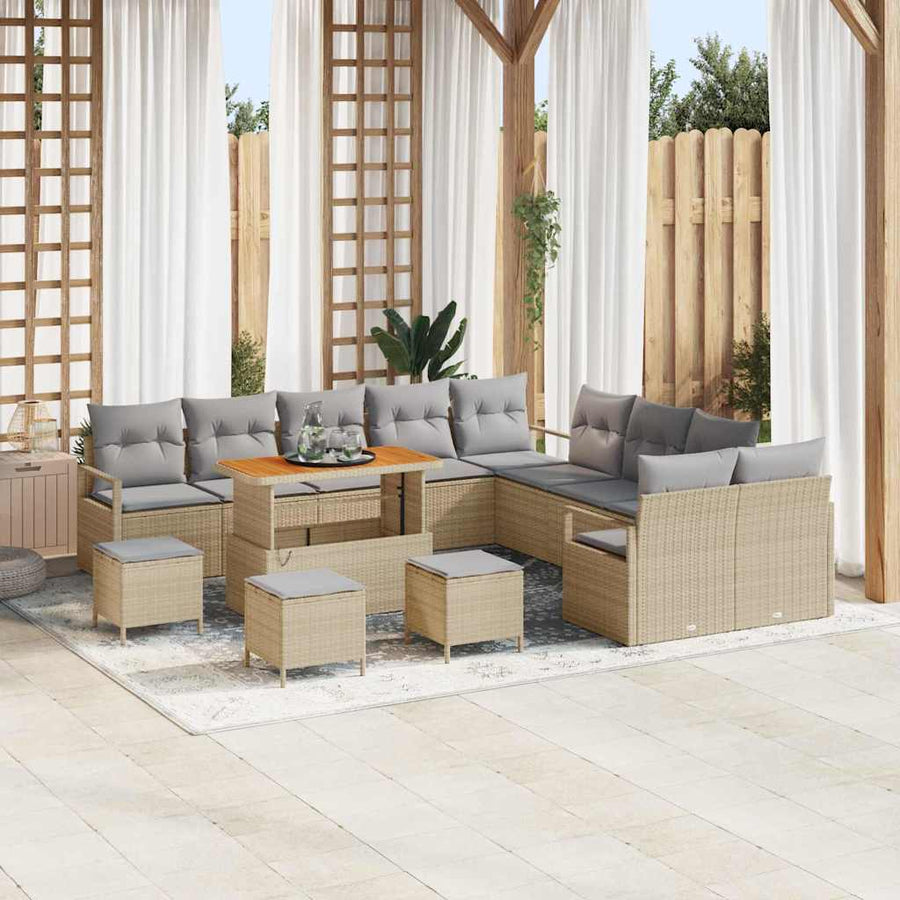 Tuinbankenset met kussen 14 pcs Beige poly rattan