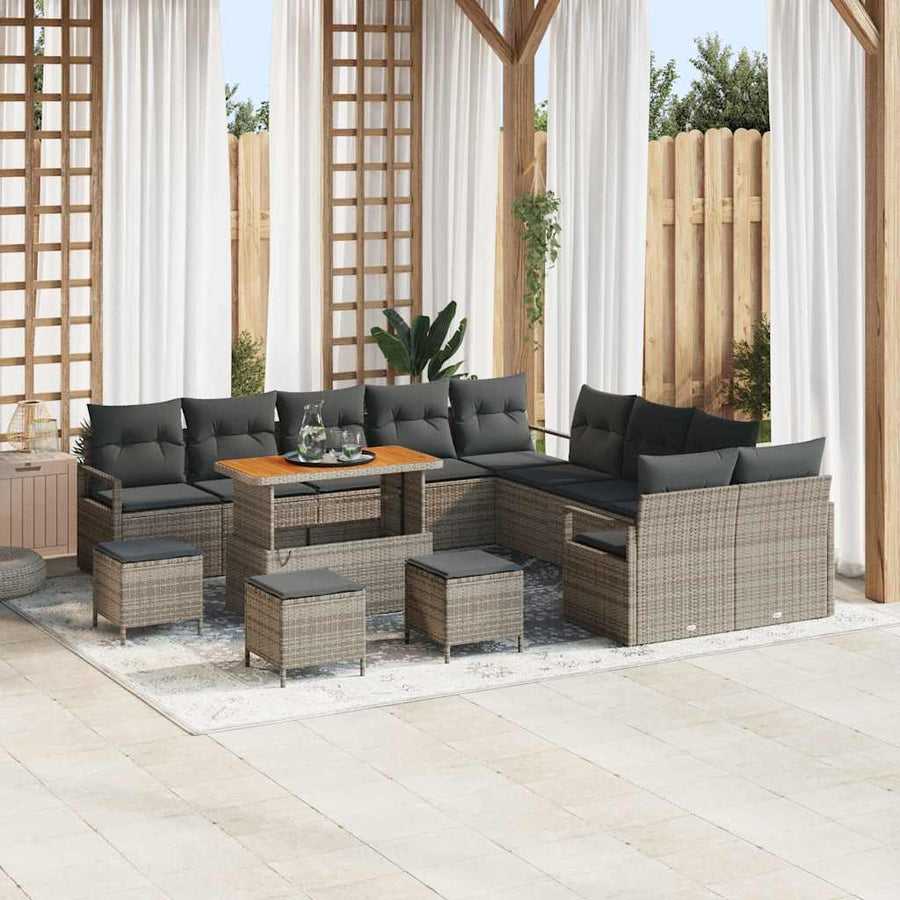 Tuinbankenset met kussen 14 pcs Grijs poly rattan