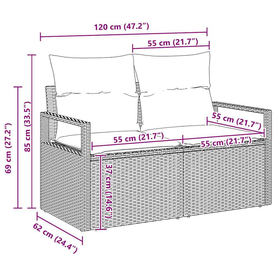 Tuinbankenset met kussen 14 pcs Grijs poly rattan