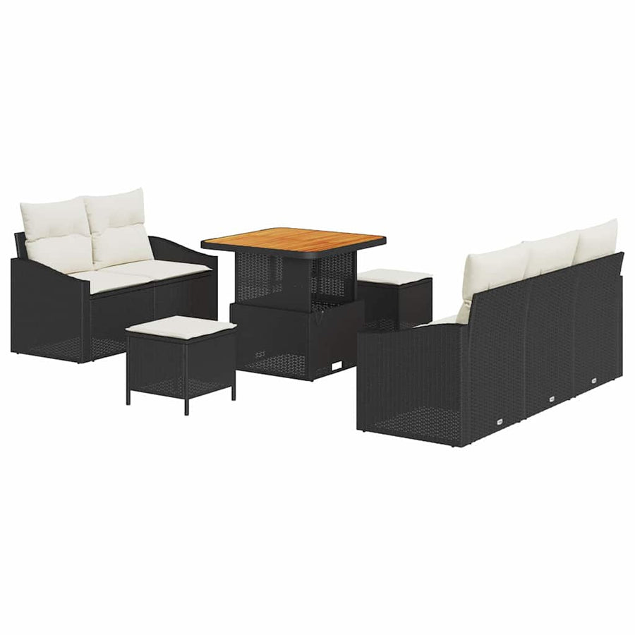 Tuinbankenset met kussen 8 pcs Zwart poly rattan