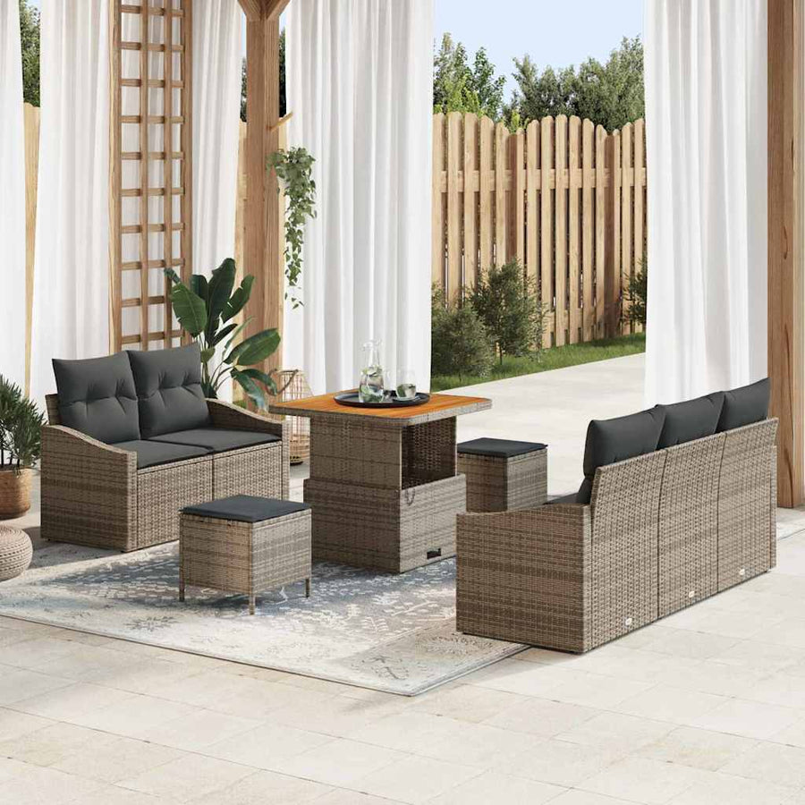 Tuinbankenset met kussen 8 pcs Grijs poly rattan