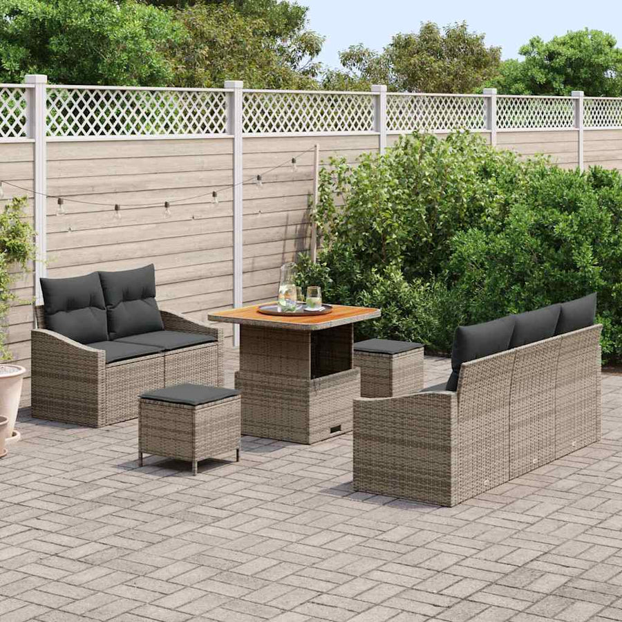 Tuinbankenset met kussen 8 pcs Grijs poly rattan