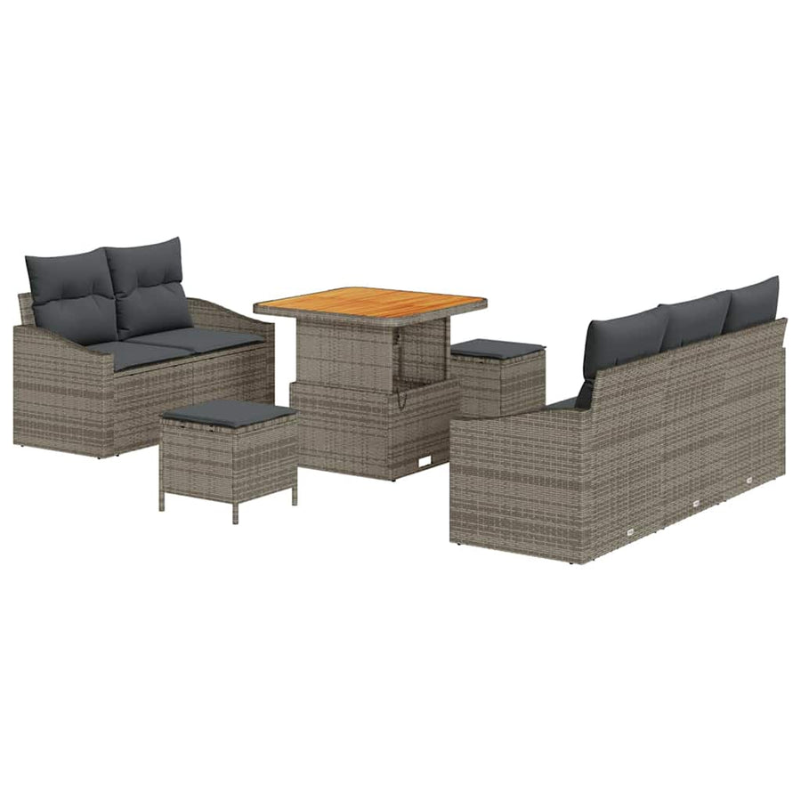 Tuinbankenset met kussen 8 pcs Grijs poly rattan