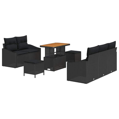 Tuinbankenset met kussen 8 pcs Zwart poly rattan