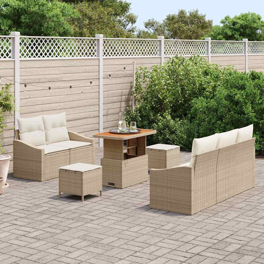 Tuinbankenset met kussen 8 pcs Beige poly rattan