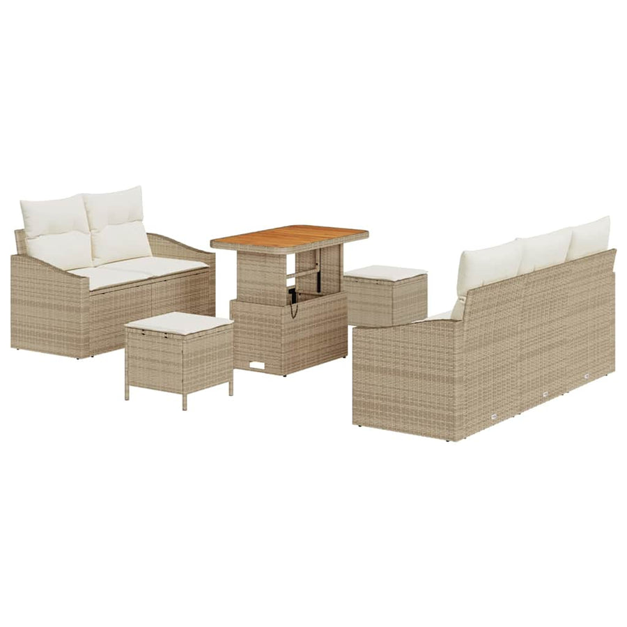 Tuinbankenset met kussen 8 pcs Beige poly rattan