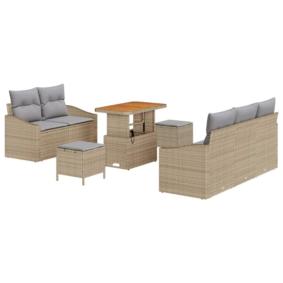 Tuinbankenset met kussen 8 pcs Beige poly rattan