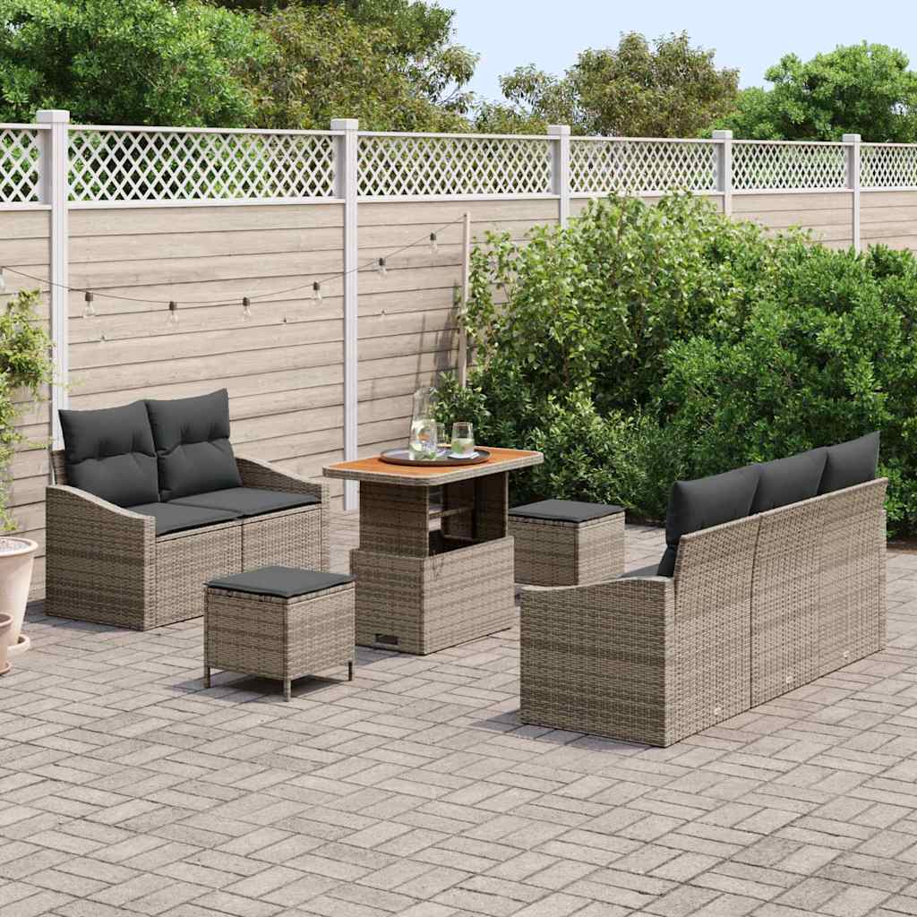 Tuinbankenset met kussen 8 pcs Grijs poly rattan
