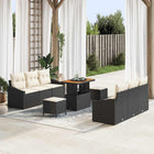 Garden bench set with cushion 9 pcs Black poly rattan
