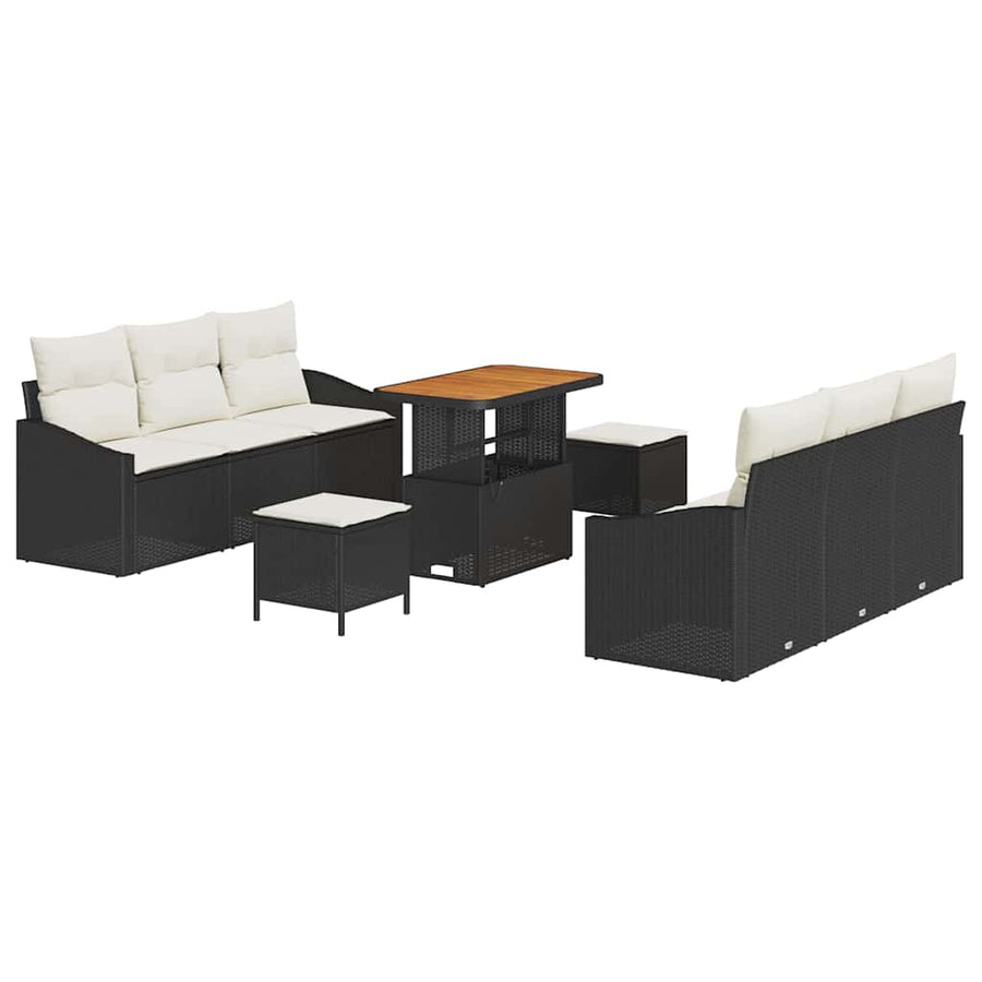 Tuinbankenset met kussen 9 pcs Zwart poly rattan