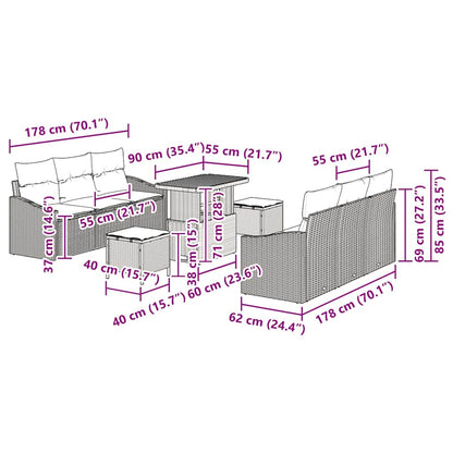 Tuinbankenset met kussen 9 pcs Zwart poly rattan