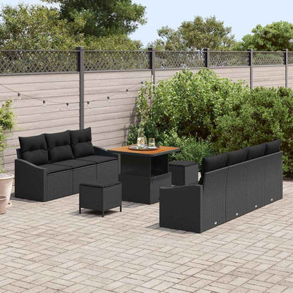 Tuinbankenset met kussen 10 pcs Zwart poly rattan