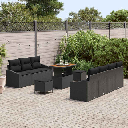Tuinbankenset met kussen 10 pcs Zwart poly rattan