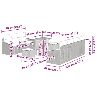 Tuinbankenset met kussen 10 pcs Zwart poly rattan