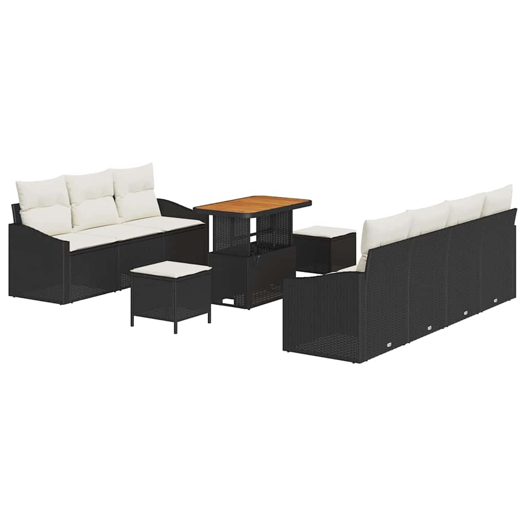 Tuinbankenset met kussen 10 pcs Zwart poly rattan