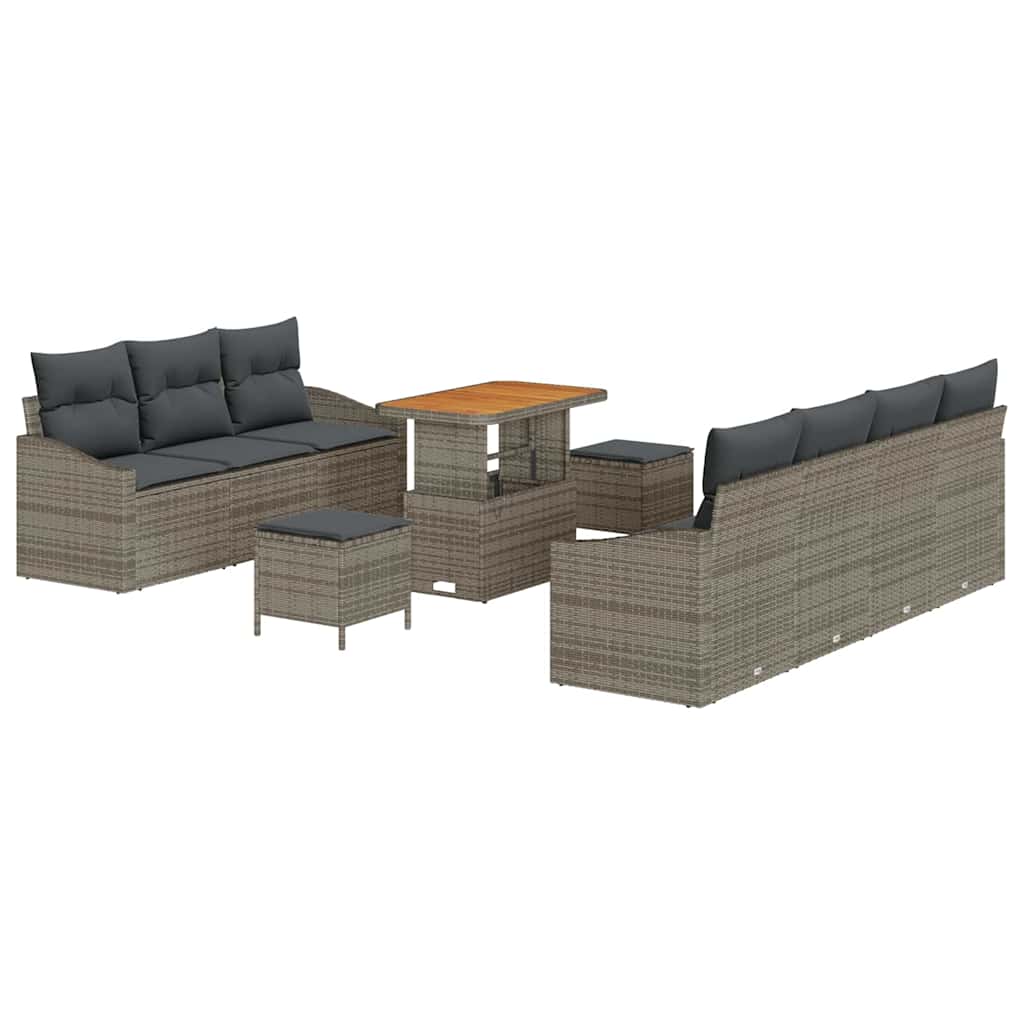 Tuinbankenset met kussen 10 pcs Grijs poly rattan