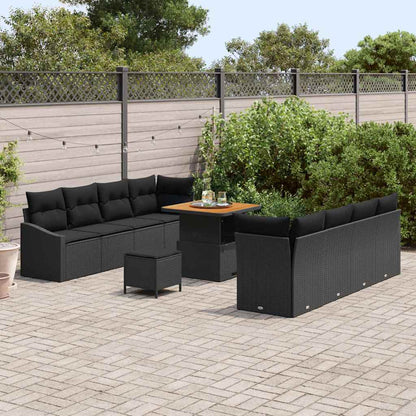 Tuinbankenset met kussen 11 pcs Zwart poly rattan