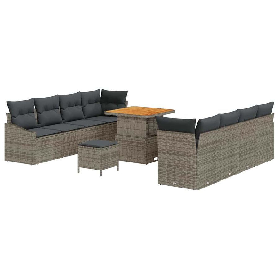 Tuinbankenset met kussen 11 pcs Grijs poly rattan