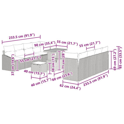 Tuinbankenset met kussen 11 pcs Zwart poly rattan