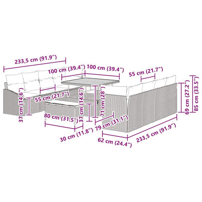 Tuinbankenset met kussen 11 pcs Zwart poly rattan
