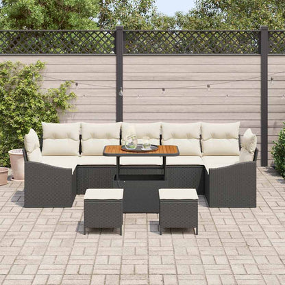 Tuinbankenset met kussen 10 pcs Zwart poly rattan