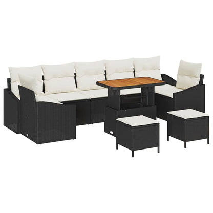 Tuinbankenset met kussen 10 pcs Zwart poly rattan