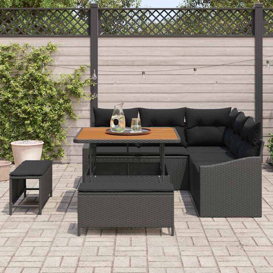 Tuinbankenset met kussen 8 pcs Zwart poly rattan