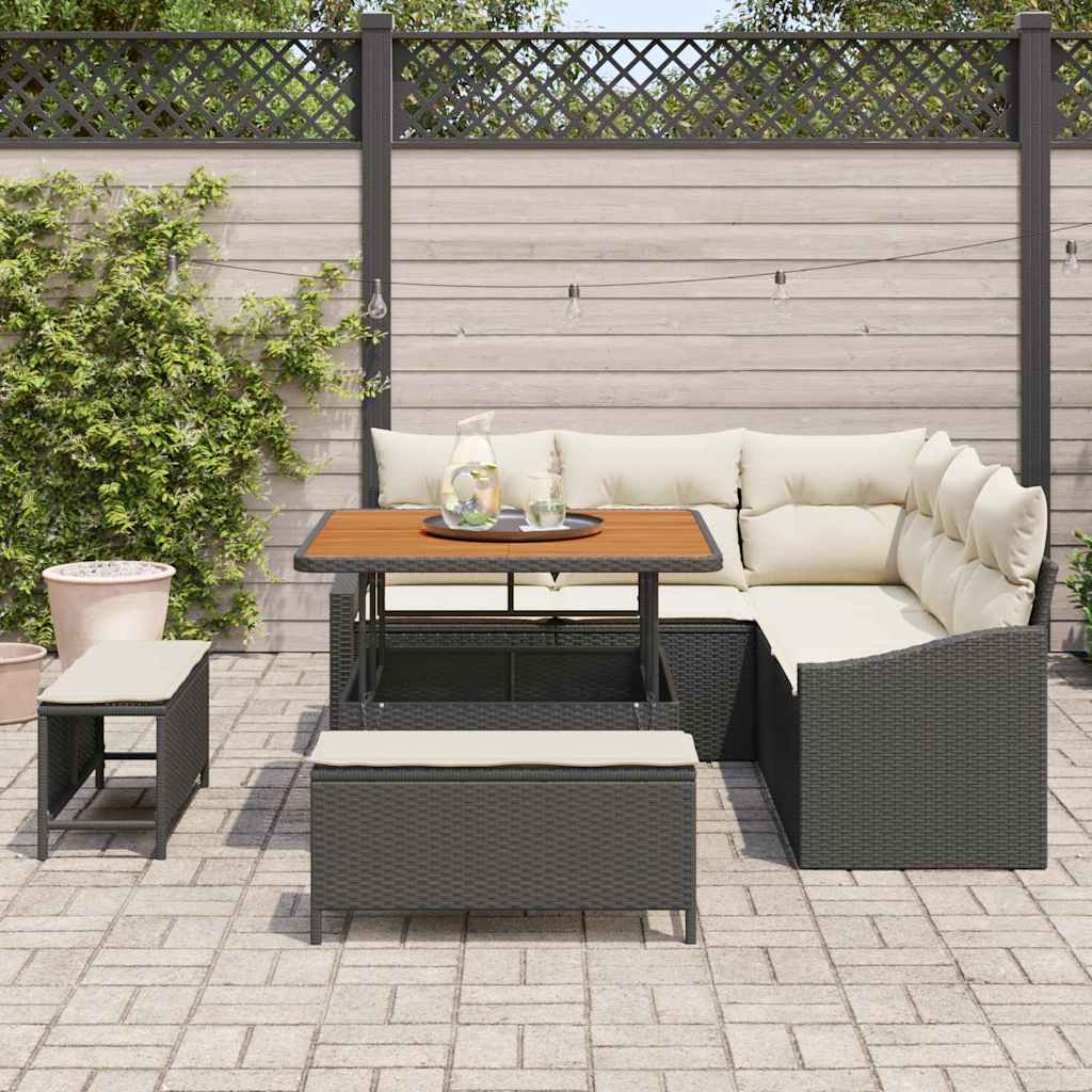 Tuinbankenset met kussen 8 pcs Zwart poly rattan
