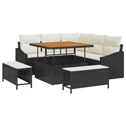Tuinbankenset met kussen 8 pcs Zwart poly rattan