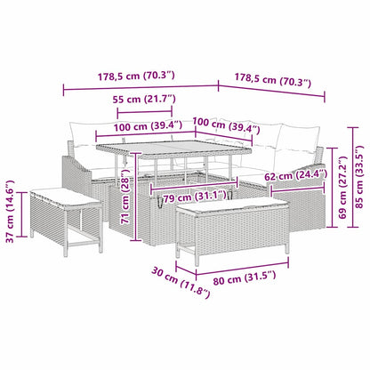 Tuinbankenset met kussen 8 pcs Zwart poly rattan
