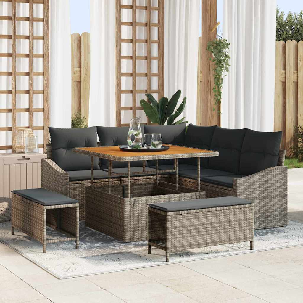Tuinbankenset 8 st Grijs poly rattan