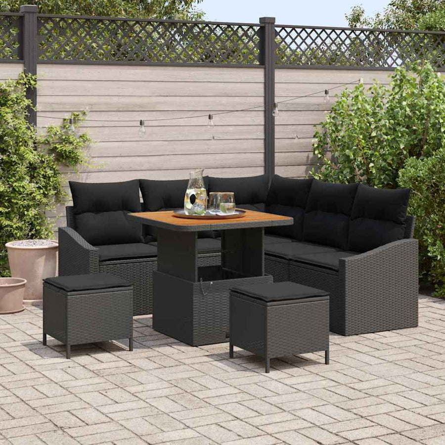 Tuinbankenset met kussen 8 pcs Zwart poly rattan