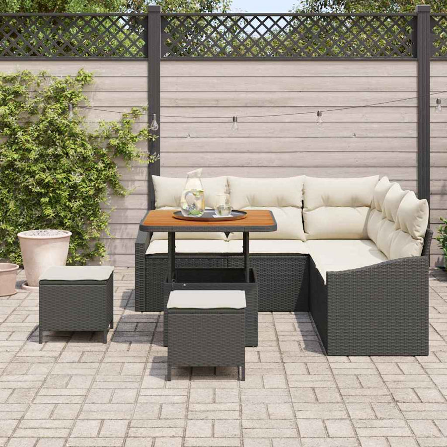 Tuinbankenset met kussen 8 pcs Zwart poly rattan