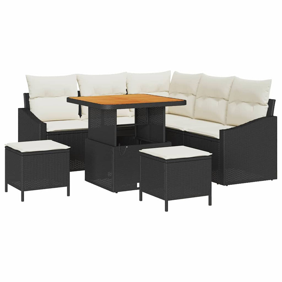 Tuinbankenset met kussen 8 pcs Zwart poly rattan