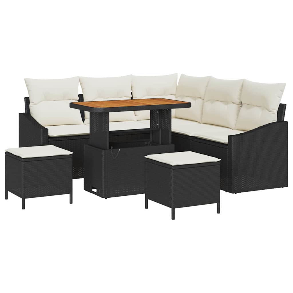 Tuinbankenset met kussen 8 pcs Zwart poly rattan
