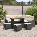 Garden bench set with cushion 9 pcs Black poly rattan
