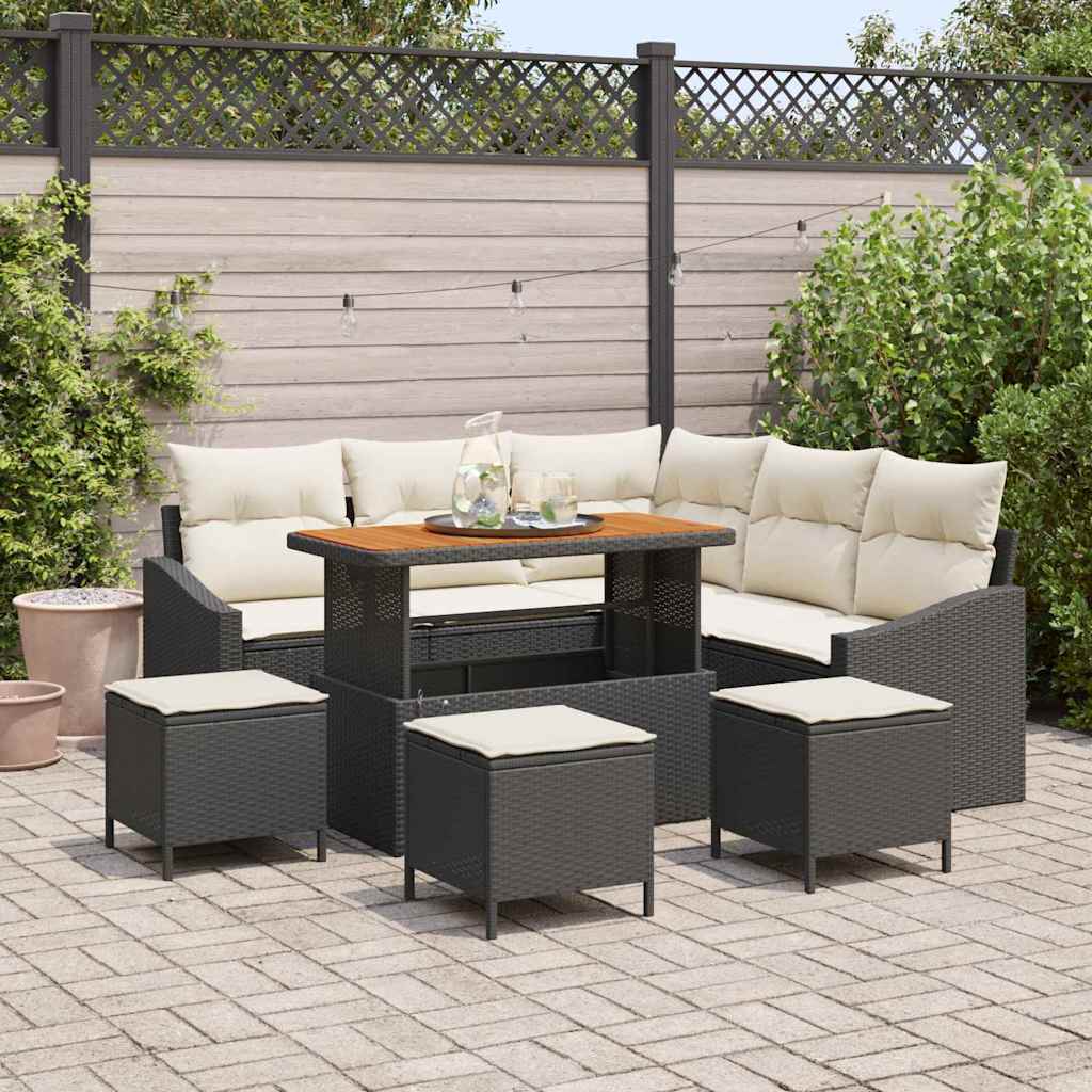 Tuinbankenset met kussen 9 pcs Zwart poly rattan