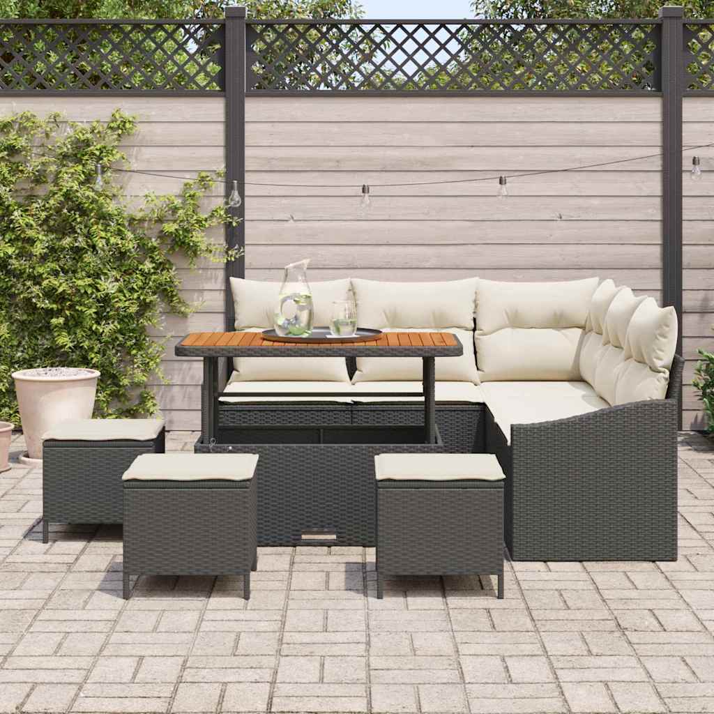 Tuinbankenset met kussen 9 pcs Zwart poly rattan
