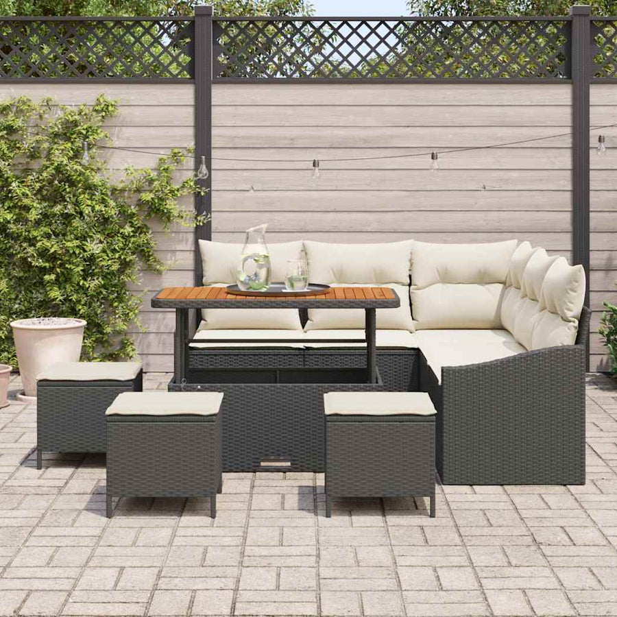 Tuinbankenset met kussen 9 pcs Zwart poly rattan