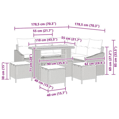 Tuinbankenset met kussen 9 pcs Zwart poly rattan