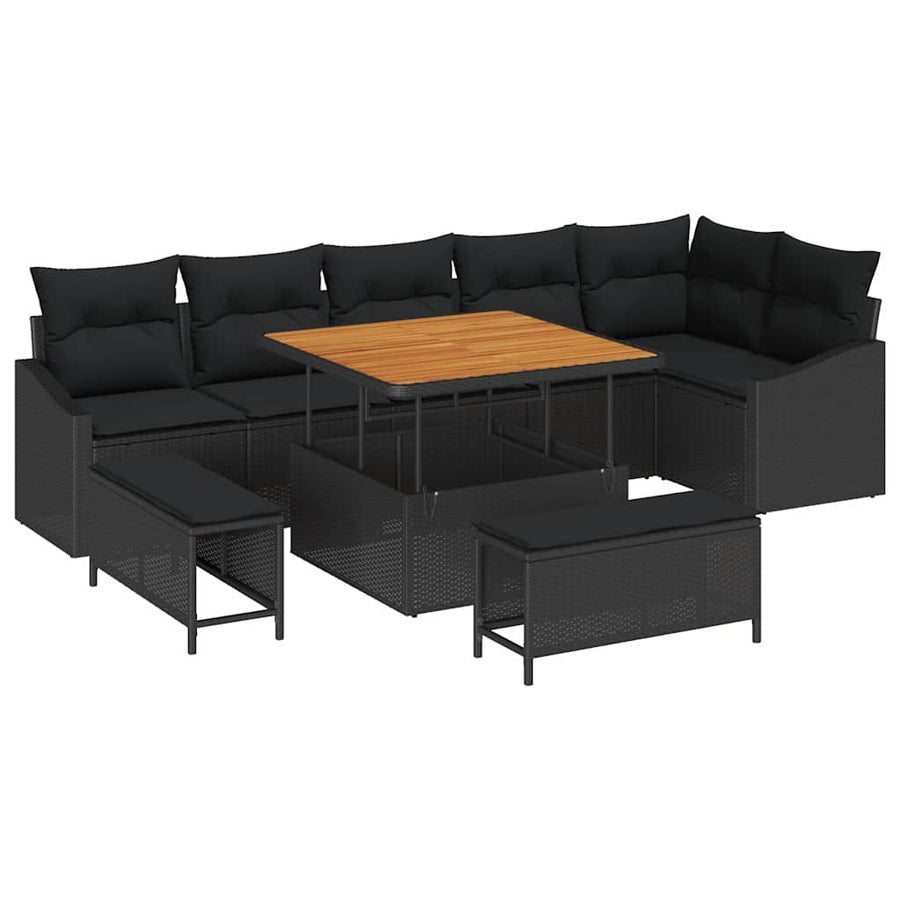 Tuinbankenset met kussen 9 pcs Zwart poly rattan