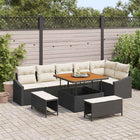 Garden bench set with cushion 9 pcs Black poly rattan